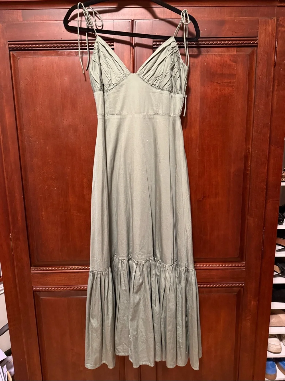 Abercrombie & Fitch Sage Green Tie-Strap Maxi Sundress